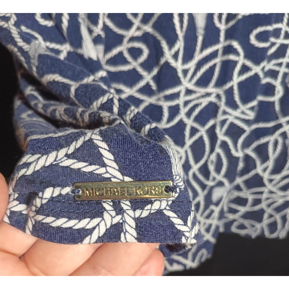 Michael Kors Blue Cotton Top Large Rope Tassel Graphic Flowy Nautical Shirt Bell - Picture 5 of 7
